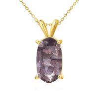 wholesale 14K Gold Amethyst Oval Stone Pendant Necklace for Women - Gold Plated- Gold Plated