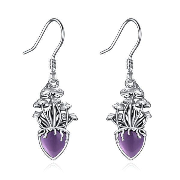 Sterling Silver Mushroom Amethyst Drop Earrings-0