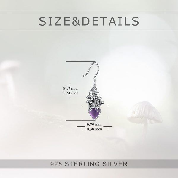 Sterling Silver Mushroom Amethyst Drop Earrings-1