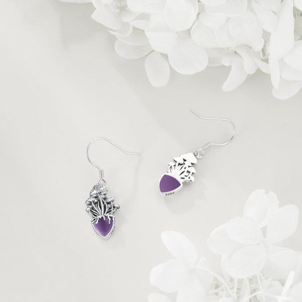 Sterling Silver Mushroom Amethyst Drop Earrings-3