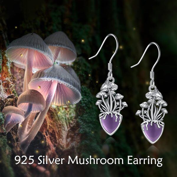 Sterling Silver Mushroom Amethyst Drop Earrings-5