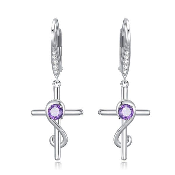 Sterling Silver Cross Infinity Drop Earrings with Amethyst-0