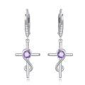 wholesale 925 Sterling Silver Purple Amethyst Cross Drop Earrings - February Birthday Gemstones s for Her-0-0