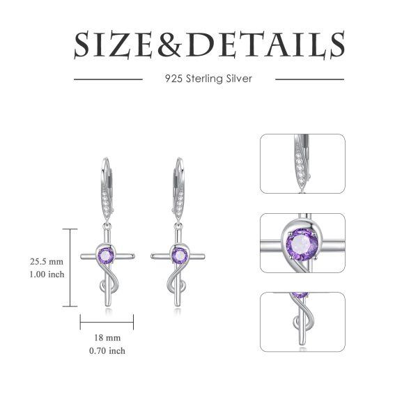 Sterling Silver Cross Infinity Drop Earrings with Amethyst-1