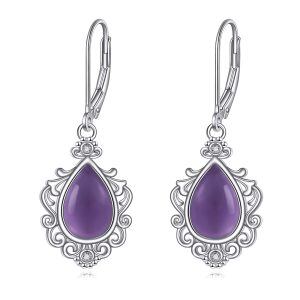 Sterling Silver Vintage Filigree Teardrop Amethyst Drop Earrings-0