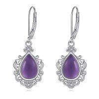 wholesale 925 Sterling Silver Purple Amethyst Teardrop Earrings for Women Girls- Rhodium Plated