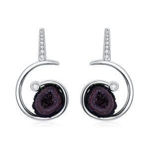 Sterling Silver Amethyst Geode Drop Earrings-0