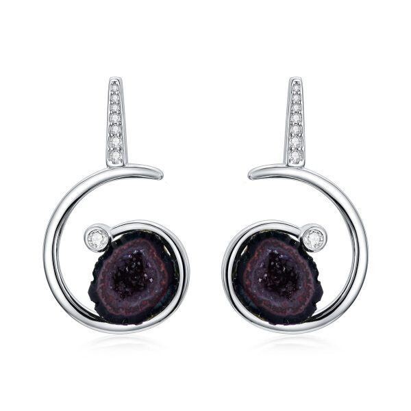 Sterling Silver Amethyst Geode Drop Earrings-0