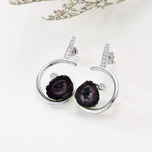 Sterling Silver Amethyst Geode Drop Earrings-3