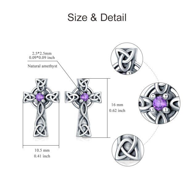 Sterling Silver Celtic Cross Studs Earrings with Amethyst-1