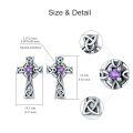 wholesale 925 Sterling Silver Celtic Cross Earrings with Purple Stone - February Birthday s for Women and Girls-0-1