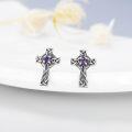 wholesale 925 Sterling Silver Celtic Cross Earrings with Purple Stone - February Birthday s for Women and Girls-0-3
