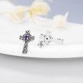 wholesale 925 Sterling Silver Celtic Cross Earrings with Purple Stone - February Birthday s for Women and Girls-0-4