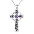 wholesale 925 Sterling Silver Celtic Cross Pendant with Purple Amethyst Gemstone - Birthday s for Women and Girls-0-0