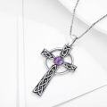 wholesale 925 Sterling Silver Celtic Cross Pendant with Purple Amethyst Gemstone - Birthday s for Women and Girls-0-3