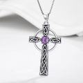 wholesale 925 Sterling Silver Celtic Cross Pendant with Purple Amethyst Gemstone - Birthday s for Women and Girls-0-4