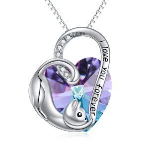 Sterling Silver Heart Cat Pendant Necklace with Amethyst-0