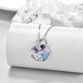 wholesale 925 Sterling Silver Purple Crystal Heart Dolphin Pendant Necklace for Women Girls Gifts-0-3