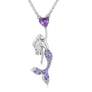 Sterling Silver Mermaid Pendant Necklace with Amethyst-0