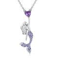 wholesale 925 Sterling Silver Purple Crystal Mermaid Pendant Necklaces Ocean Beach Gifts for Her-0-0