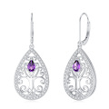 wholesale 925 Sterling Silver Purple Amethyst Teardrop Tree of Life Dangle Earrings (4x6 mm)-0-0