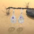 wholesale 925 Sterling Silver Purple Amethyst Teardrop Tree of Life Dangle Earrings (4x6 mm)-0-3