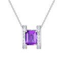 wholesale 925 Sterling Silver Natural Purple Amethyst Emerald-Cut Halo Pendant Necklace-0-0