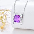 wholesale 925 Sterling Silver Natural Purple Amethyst Emerald-Cut Halo Pendant Necklace-0-3