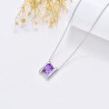 wholesale 925 Sterling Silver Natural Purple Amethyst Emerald-Cut Halo Pendant Necklace-0-4