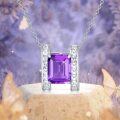 wholesale 925 Sterling Silver Natural Purple Amethyst Emerald-Cut Halo Pendant Necklace-0-5