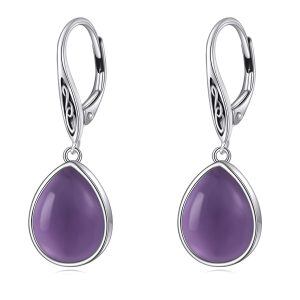 Sterling Silver Celtic Knot Amethyst Drop Earrings-0