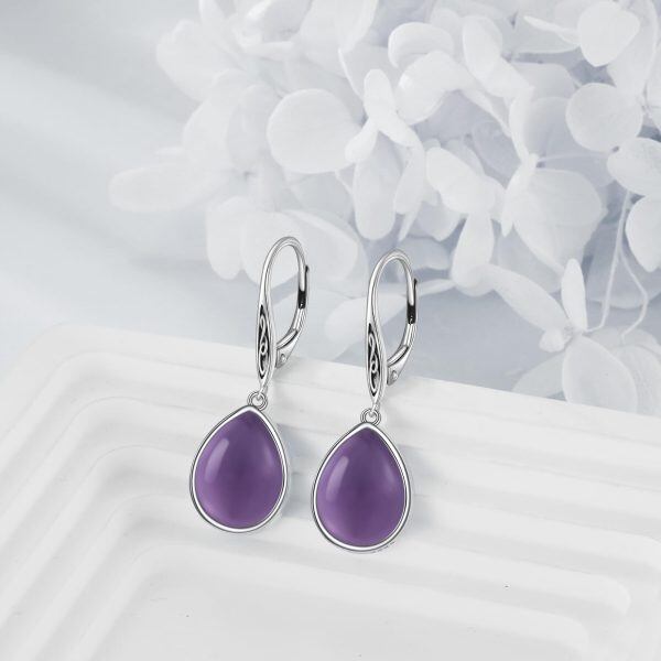 Sterling Silver Celtic Knot Amethyst Drop Earrings-3