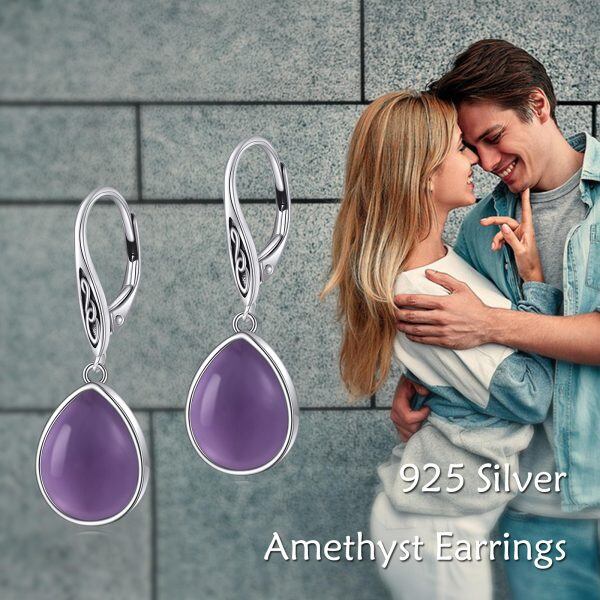 Sterling Silver Celtic Knot Amethyst Drop Earrings-5