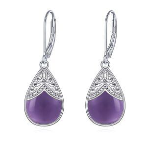 Sterling Silver Filigree Irish Celtic Teardrop Amethyst Drop Earrings-0