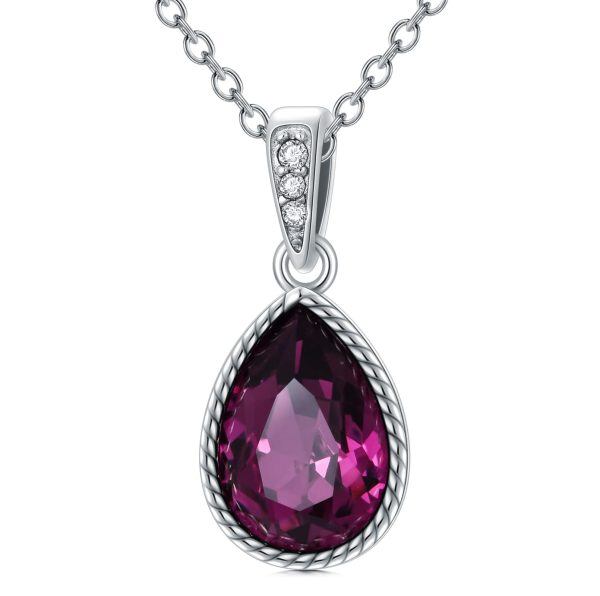 Sterling Silver Teardrop Amethyst Pendant Necklace-0