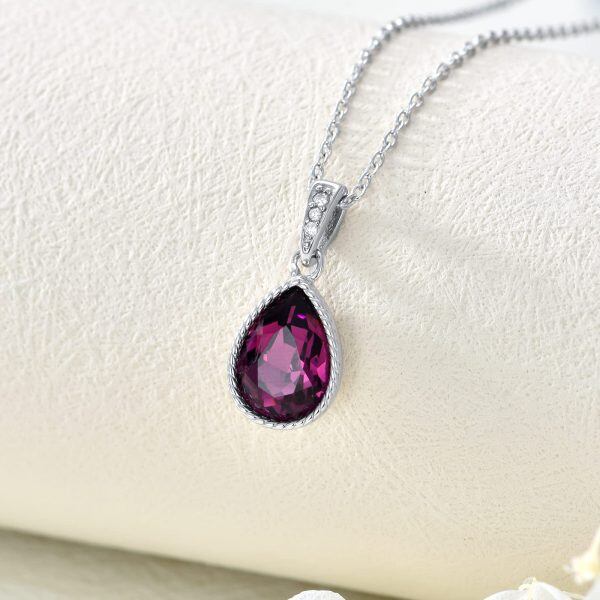 Sterling Silver Teardrop Amethyst Pendant Necklace-3