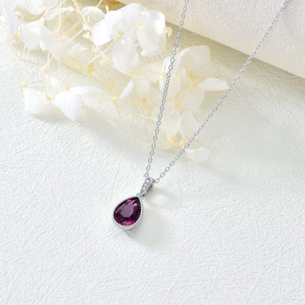 Sterling Silver Teardrop Amethyst Pendant Necklace-4