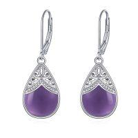 wholesale 925 Sterling Silver Purple Agate Drop Earrings with Celtic Design for Women and Girls- Rhodium Plated