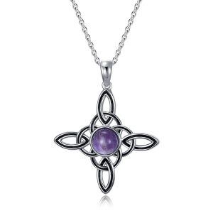 Sterling Silver Witches Knot Pendant Necklace with Amethyst-0