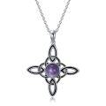wholesale 925 Sterling Silver Amethyst Celtic Knot Pendant Necklace for Women Girls -0-0