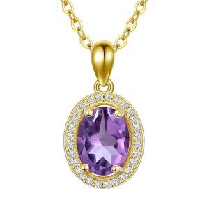 Sterling Silver with Gold Plated Amethyst Pendant Necklace-0