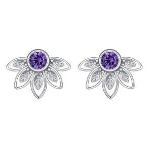 Sterling Silver Lotus Amethyst Stud Earrings-0