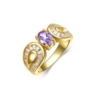 Sterling Silver Amethyst Baguette Rings-0