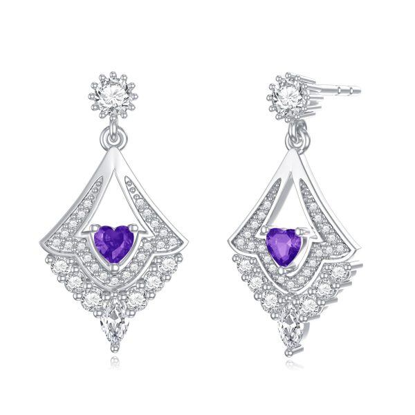 Sterling Silver Shining Amethyst Drop Earrings with February Birthstone-0