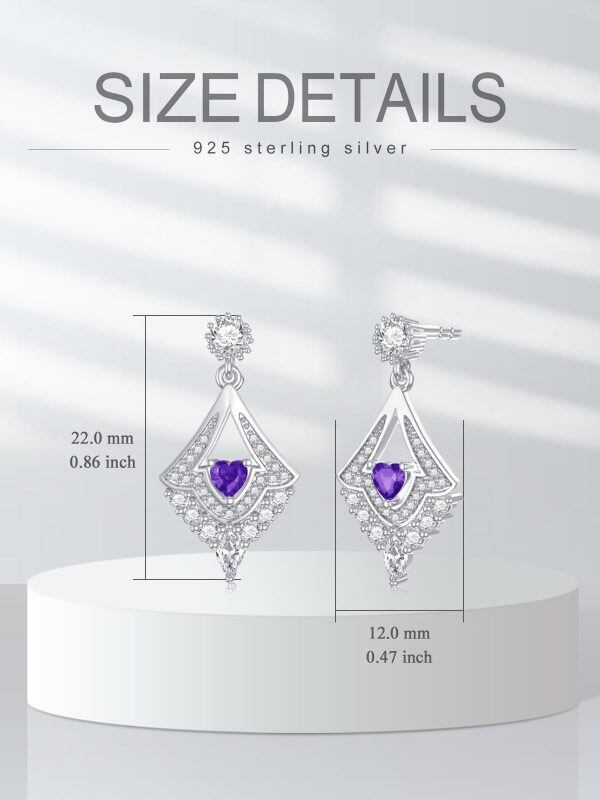 Sterling Silver Shining Amethyst Drop Earrings with February Birthstone-1