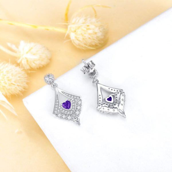 Sterling Silver Shining Amethyst Drop Earrings with February Birthstone-3