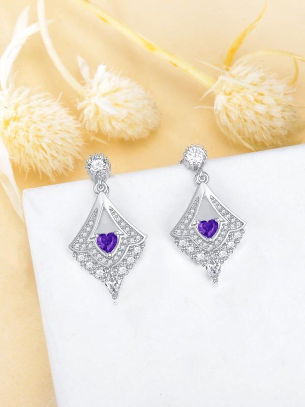 Sterling Silver Shining Amethyst Drop Earrings with February Birthstone-4