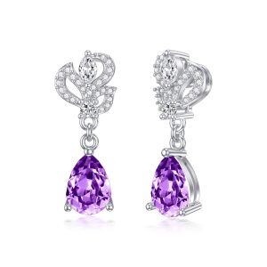 Sterling Silver 7x9mm Teardrop Natural Amethyst Drop Earrings-0