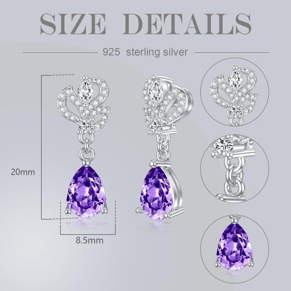 Sterling Silver 7x9mm Teardrop Natural Amethyst Drop Earrings-1