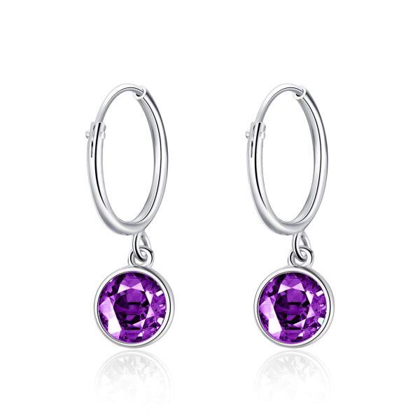 Sterling Silver Round cut Simulated Amethyst Crystal Drop Earrings-0